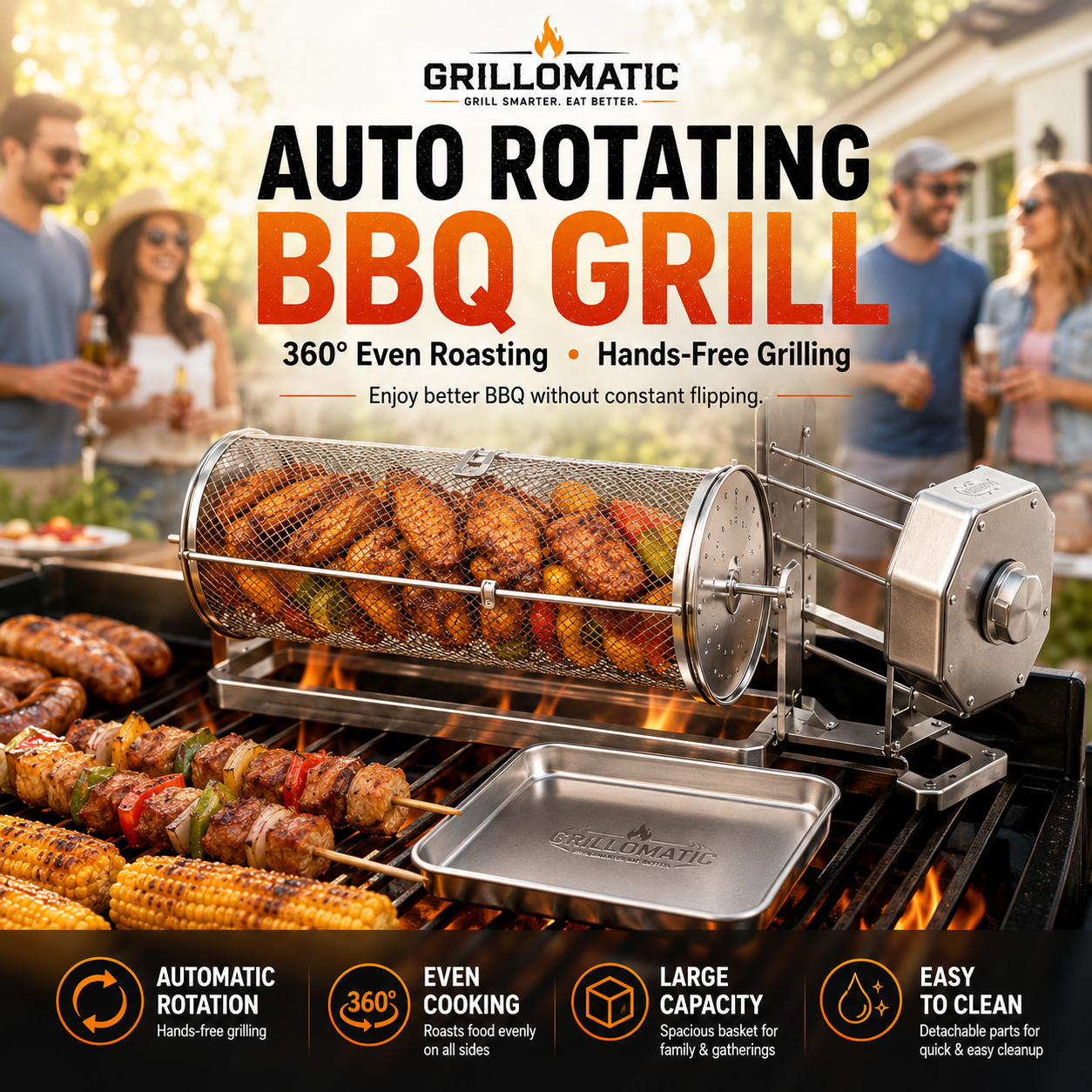 🎁𝐎𝐟𝐟𝐢𝐜𝐢𝐚𝐥 𝐁𝐫𝐚𝐧𝐝 𝐒𝐭𝐨𝐫𝐞✨🔥 Automatic Rotating BBQ Grill Rack